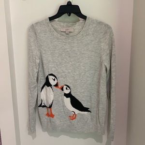 Small gray sweater with puffins.